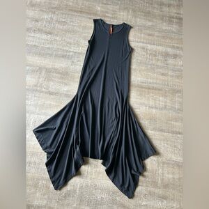 COP COPINE Lagenlook Black Maxi Dress S Artsy Art to Wear Asymmetrical Hem Boho